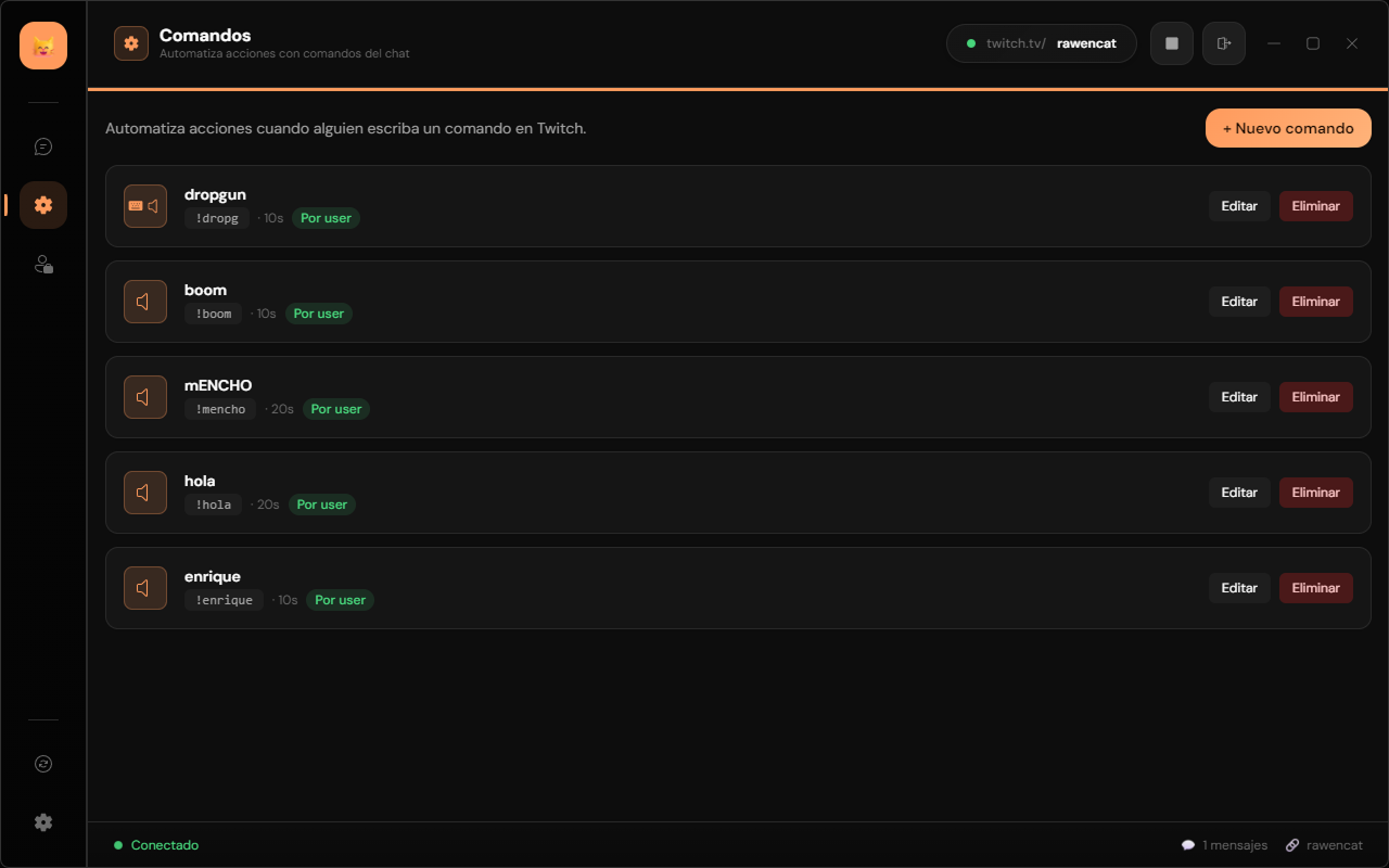 Comandos interactivos para todo el chat
